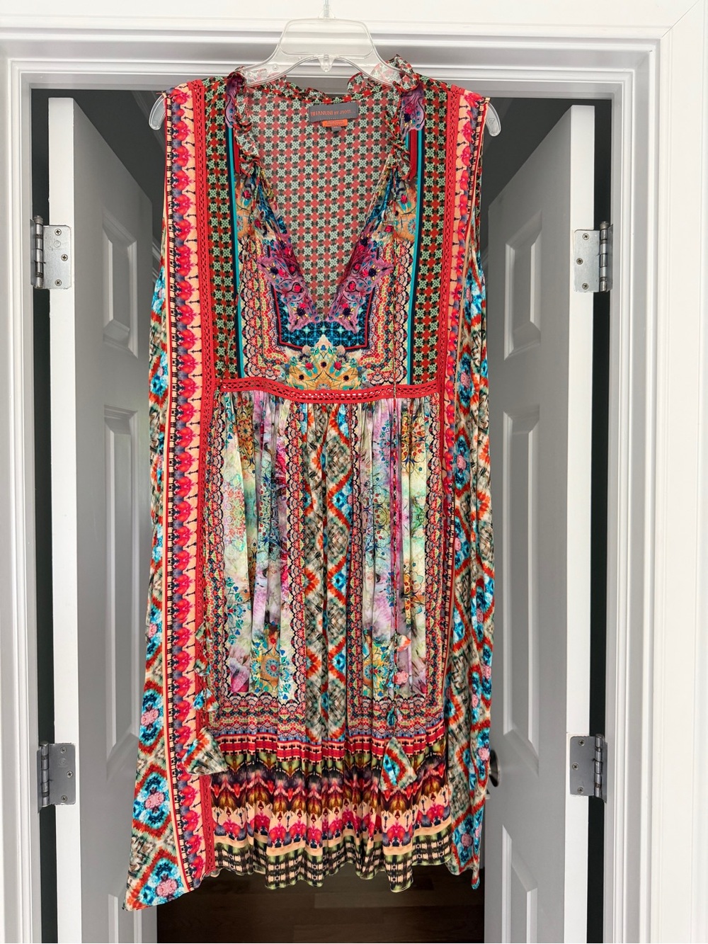 Anthropologie Sleeveless Boho Maxi Dress in Red, Turquoise & Pink